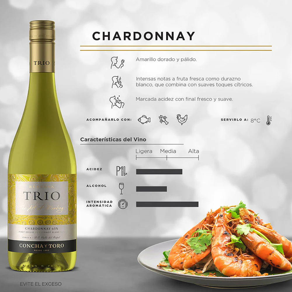 VINO BLANCO TRIO CHARDONNAY-PINOT GRIGIO-PINOT BLANC 750ML - Image 3