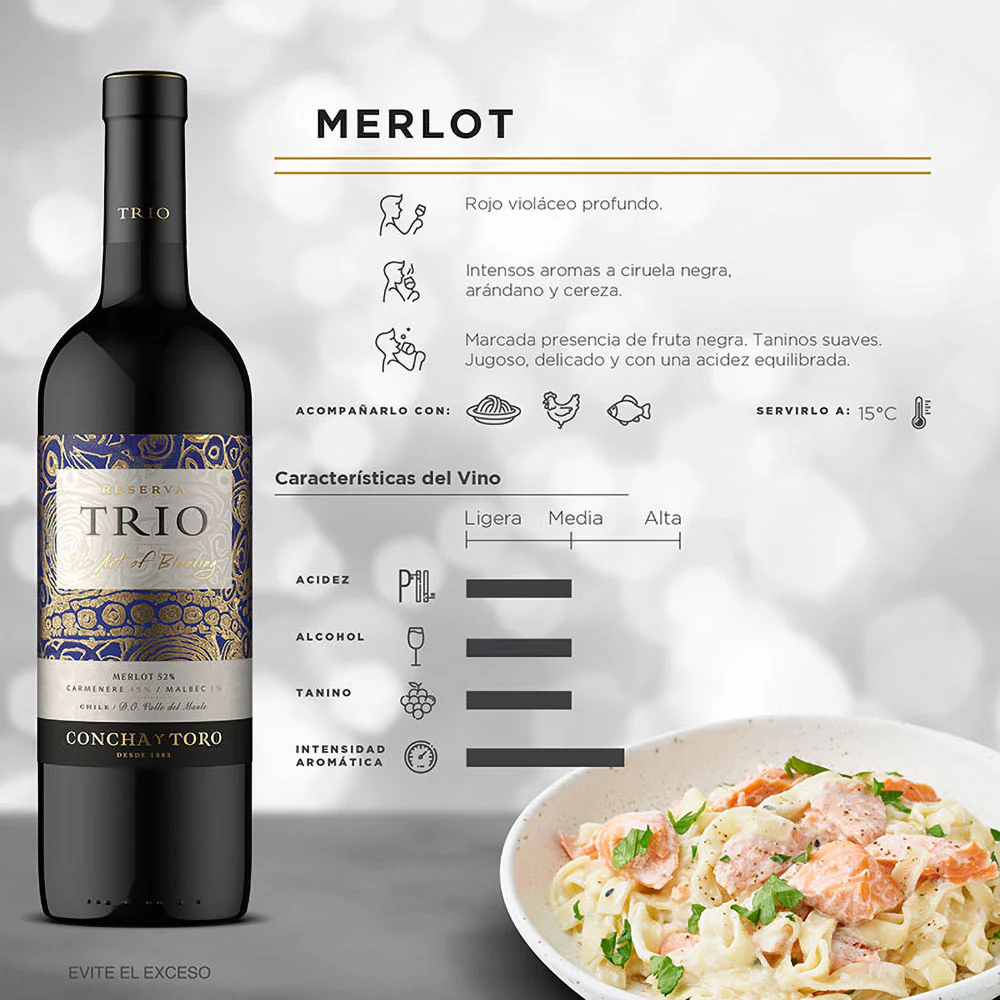 VINO TINTO TRIO MERLOT-CARMENERE-MALBEC 750ML - Image 3